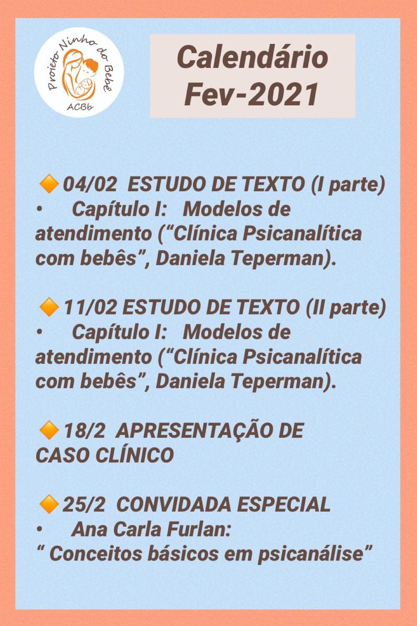 Cronograma Fevereiro do grupo de estudos Projeto Ninho do Bebê